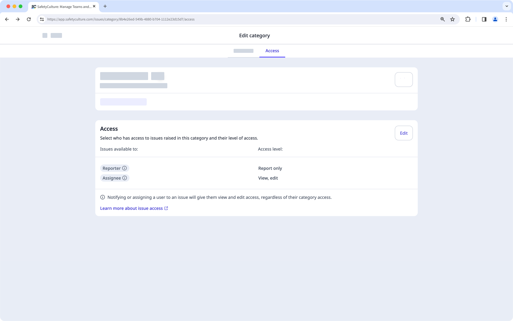 Issue access overview on the web app.