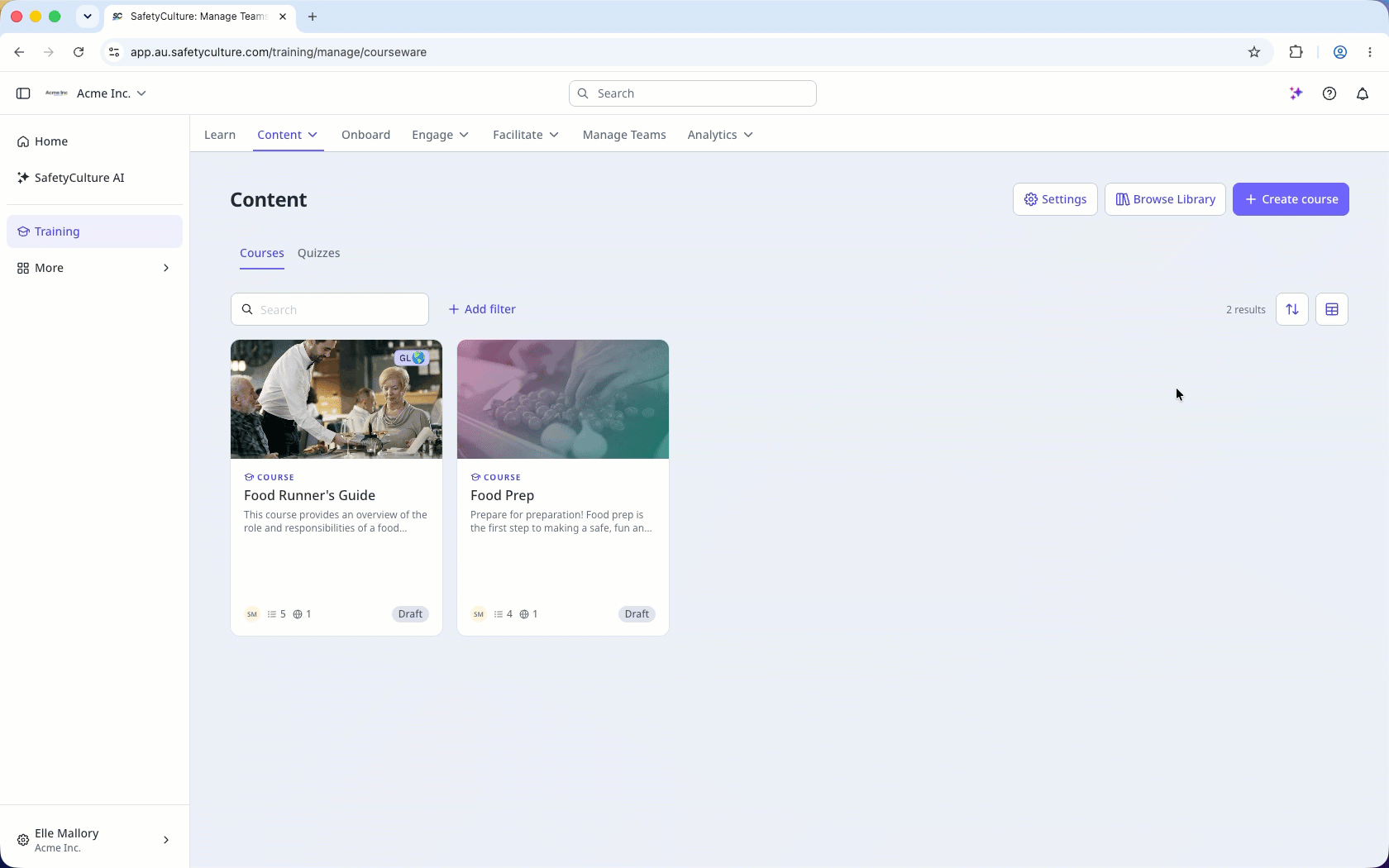 A sample PPTX file being converted to a training course via the web app.