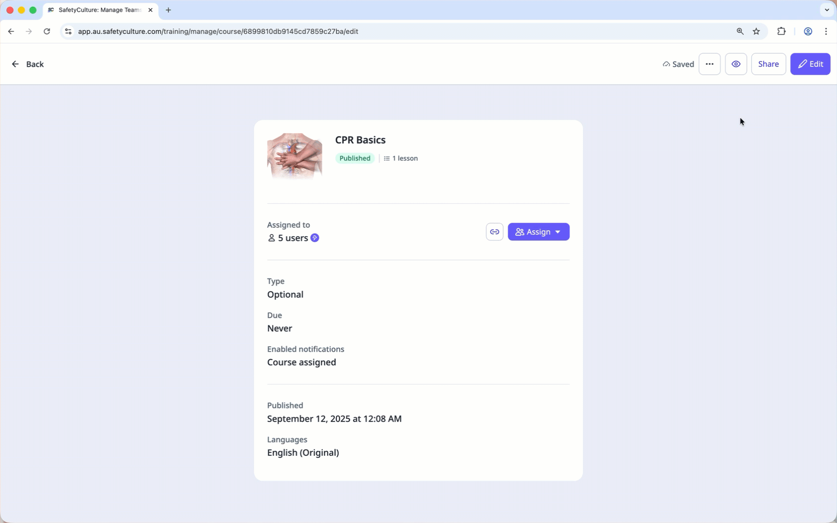 Revert a selected course to draft via the web app.