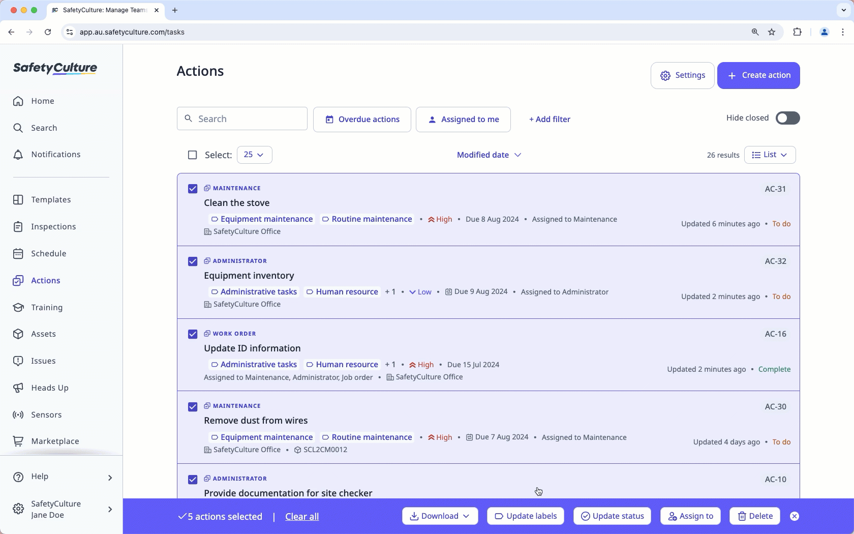 Bulk add labels to actions via the web app.