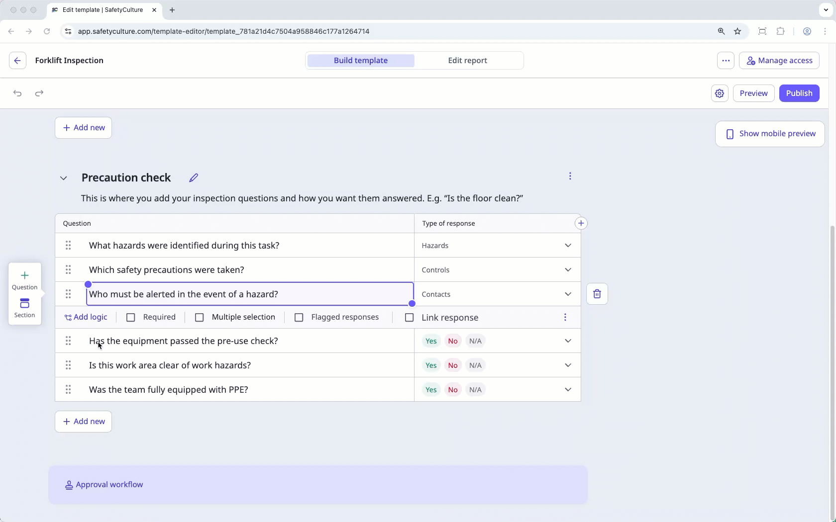 Bulk delete questions in a template via the web app