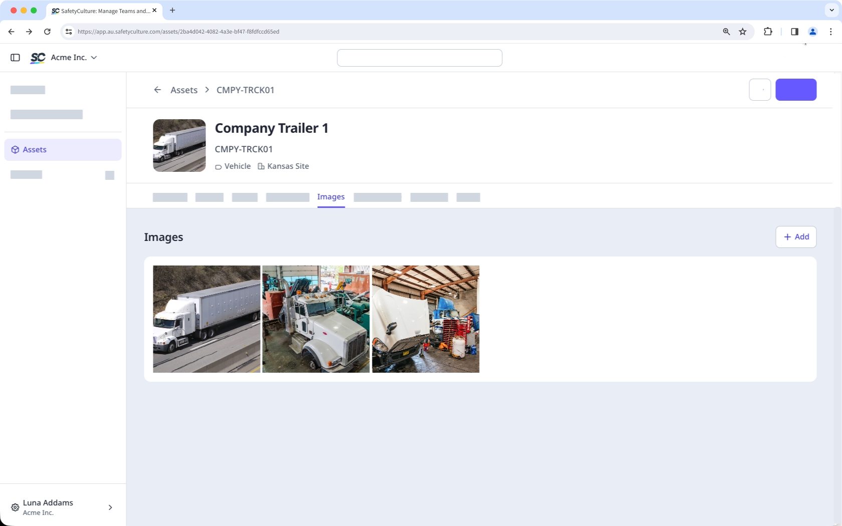 The images tab on an asset profile page, showing images linked to the asset.