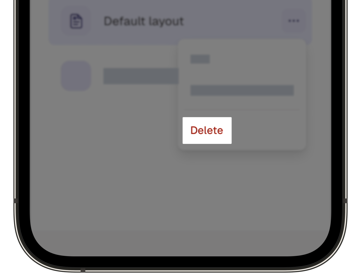 The report layout editor with the option to delete a layout visible.