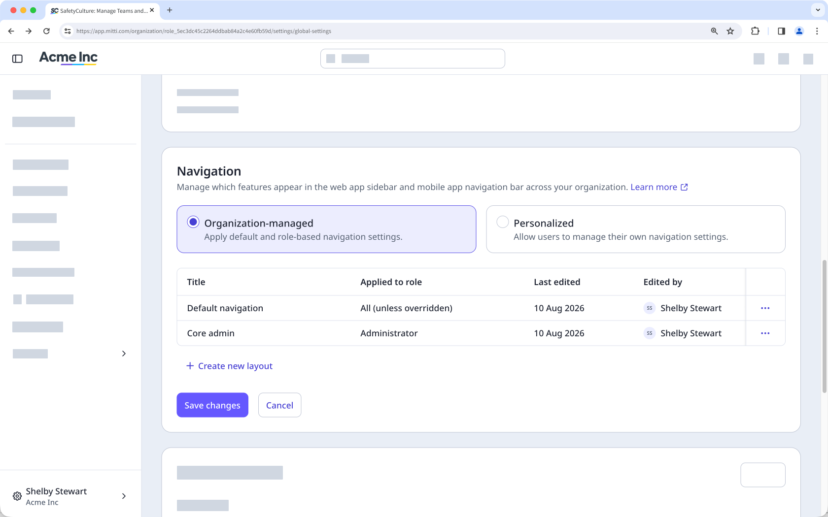 Select the Organization-managed navigation setting for your organization.