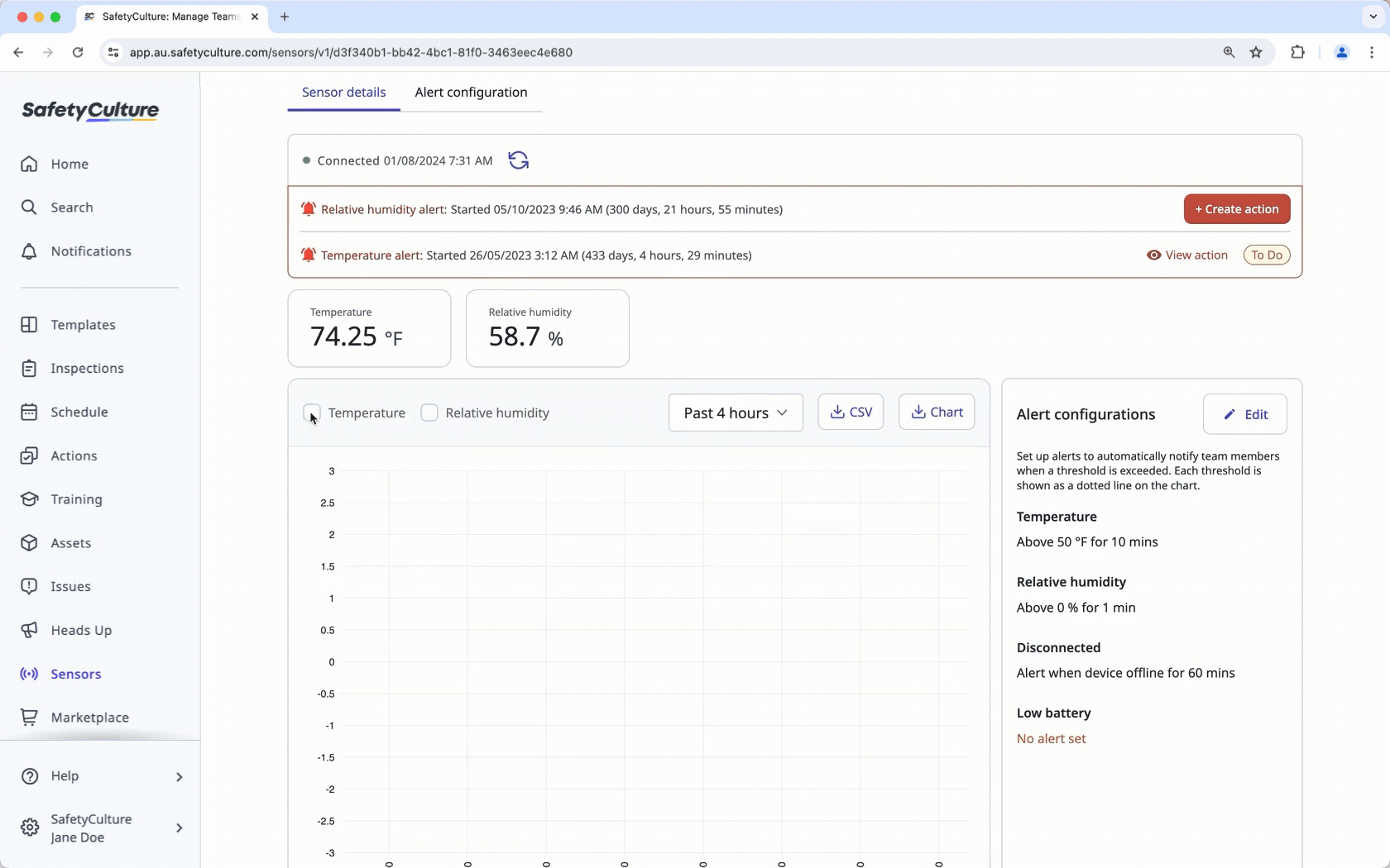 Configuring the data to be displayed for a sensor's readings via the web app.
