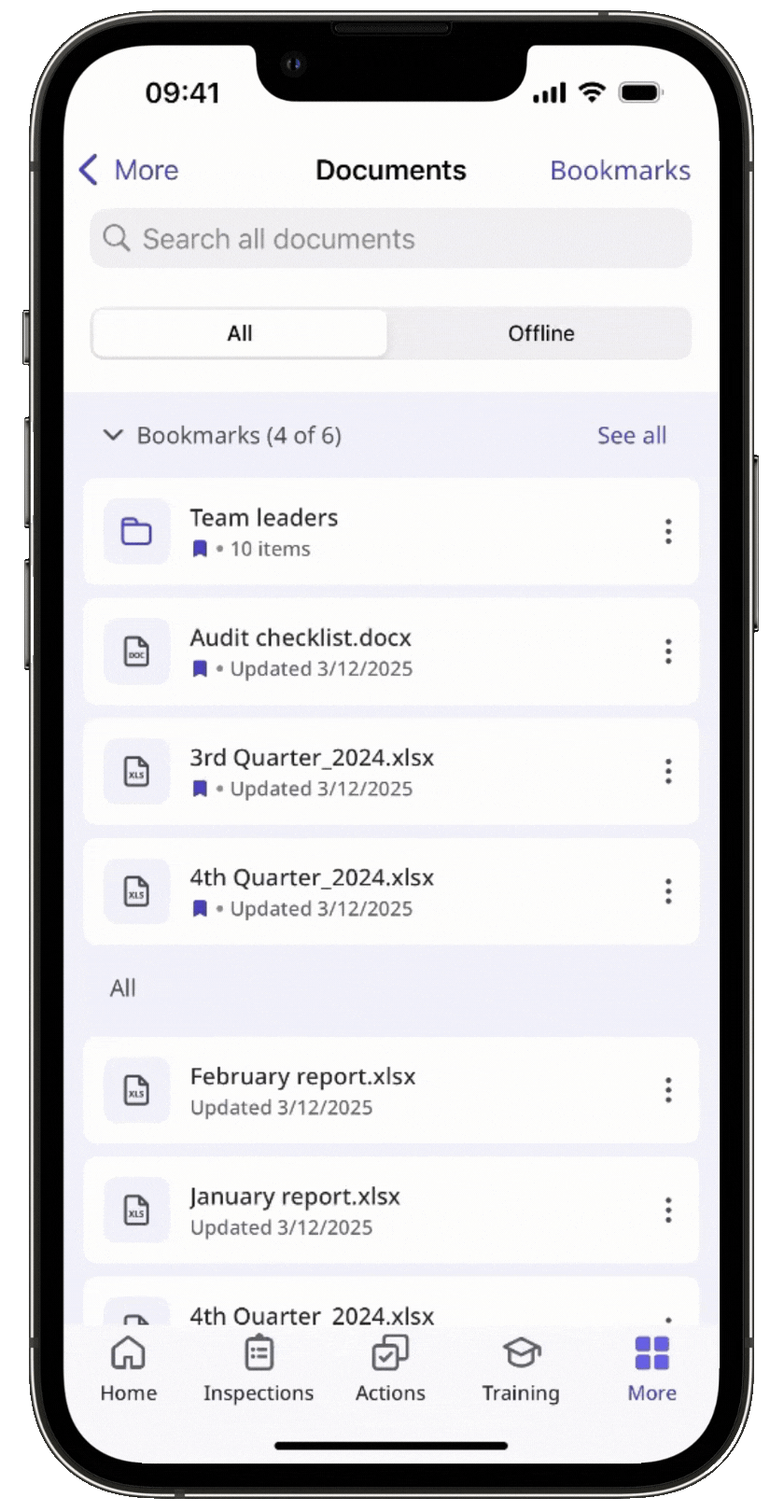 Unbookmark a file or folder via the mobile app.