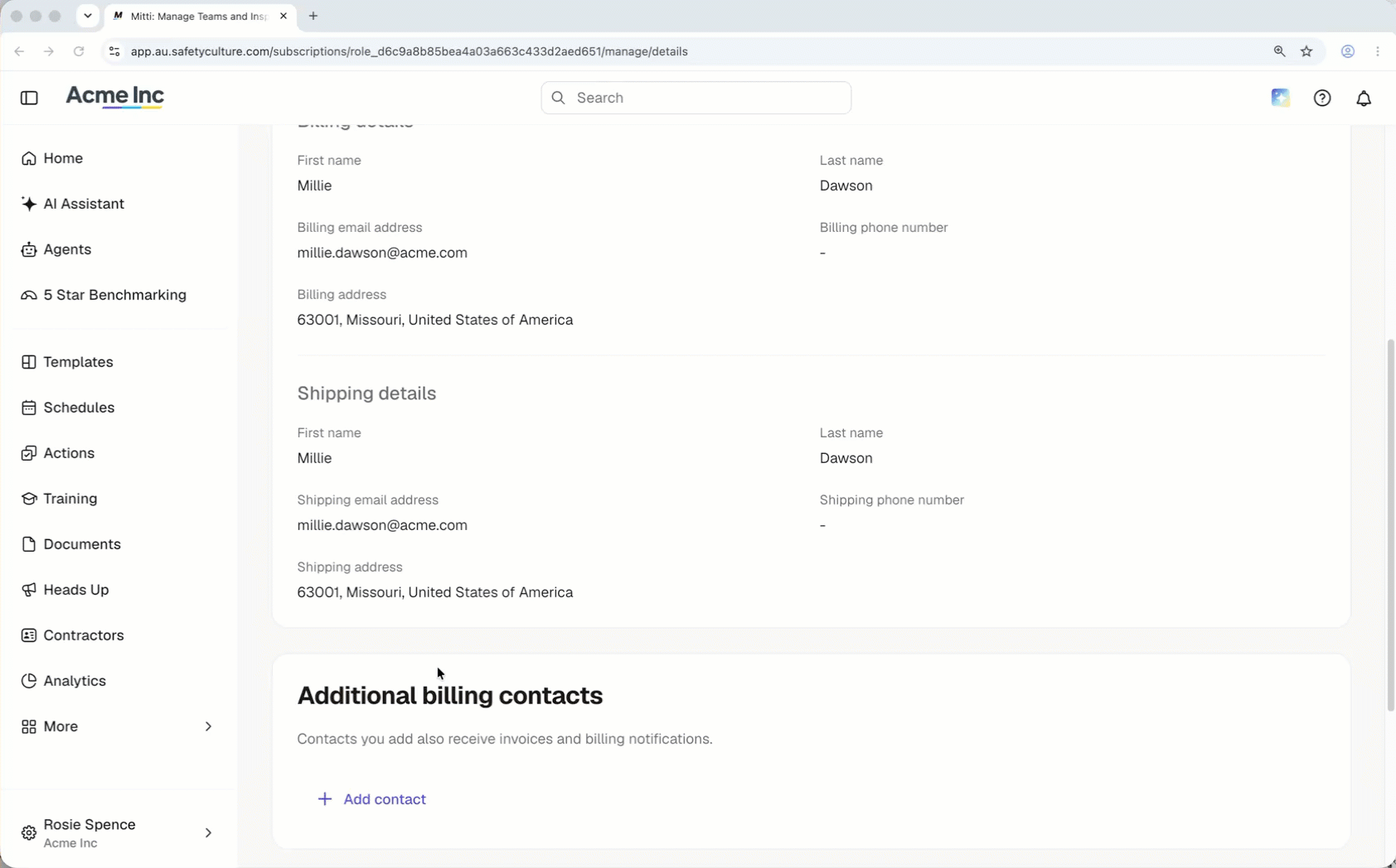 Select Add and enter the first name, last name, and email address of the new billing contact. Then, click Save.