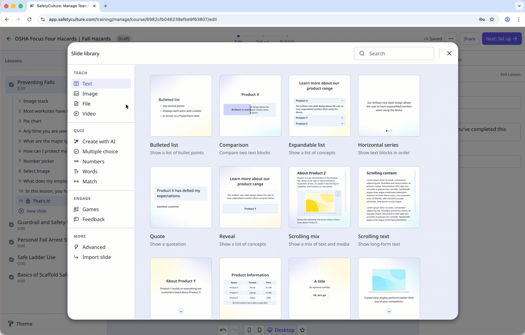 Link and upload a new file to a course using the "Add file" slide.