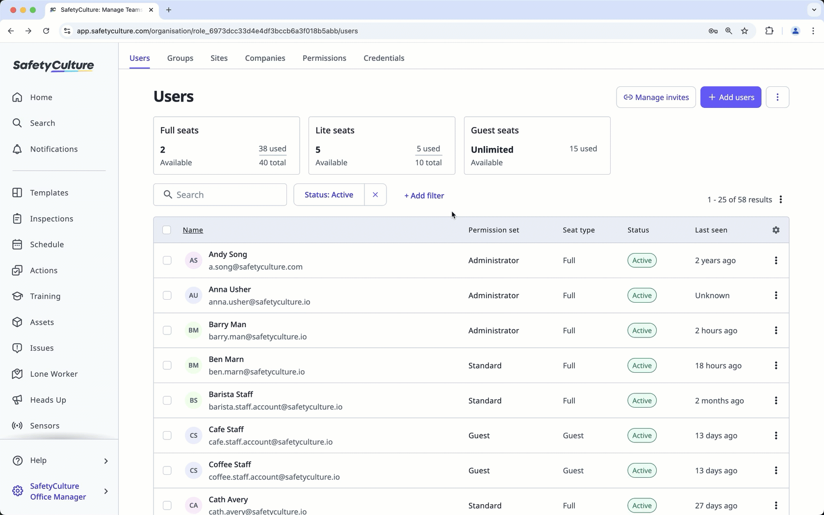Add a filter in your organization's user list via the web app.