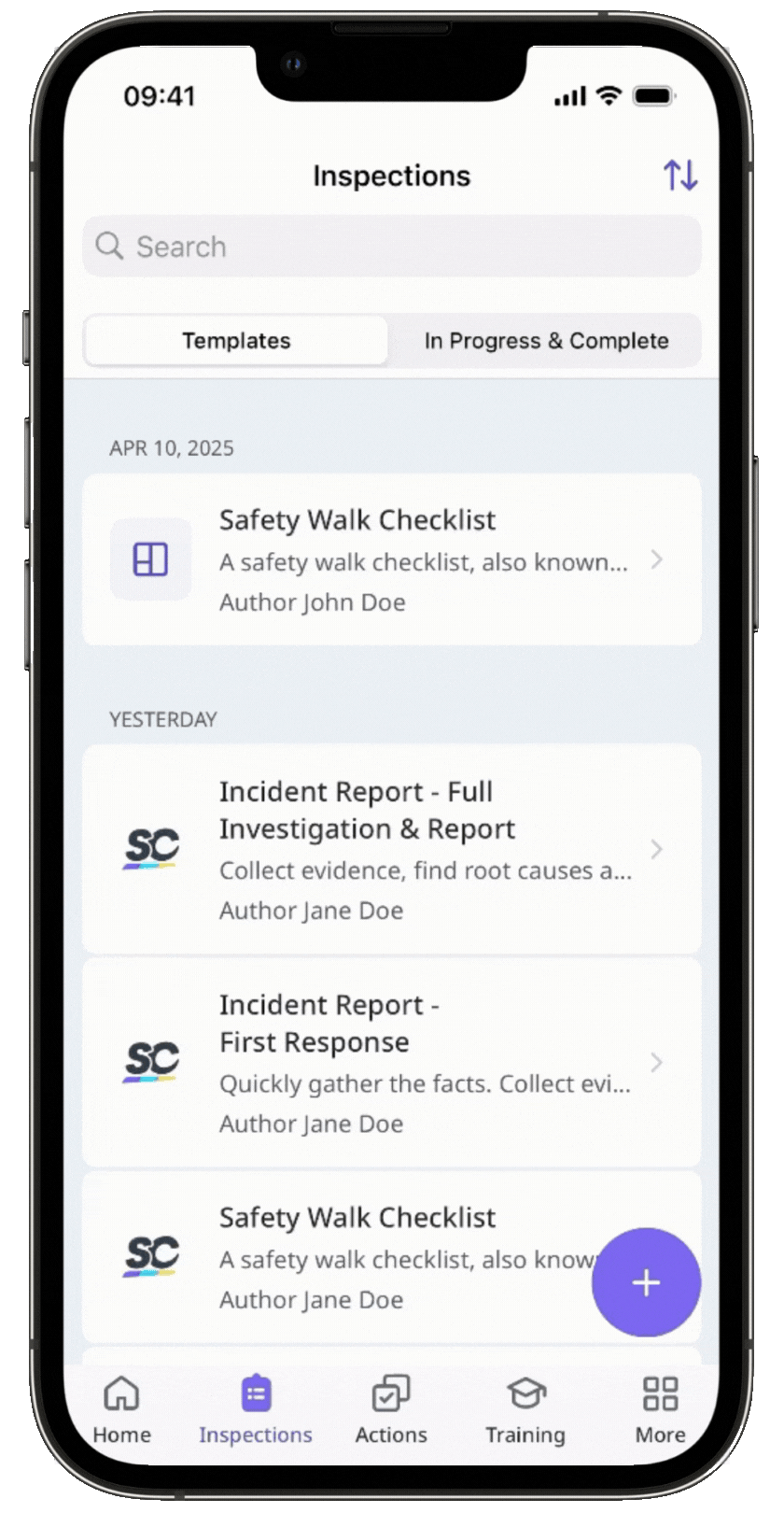 Sort templates via the iOS mobile app.
