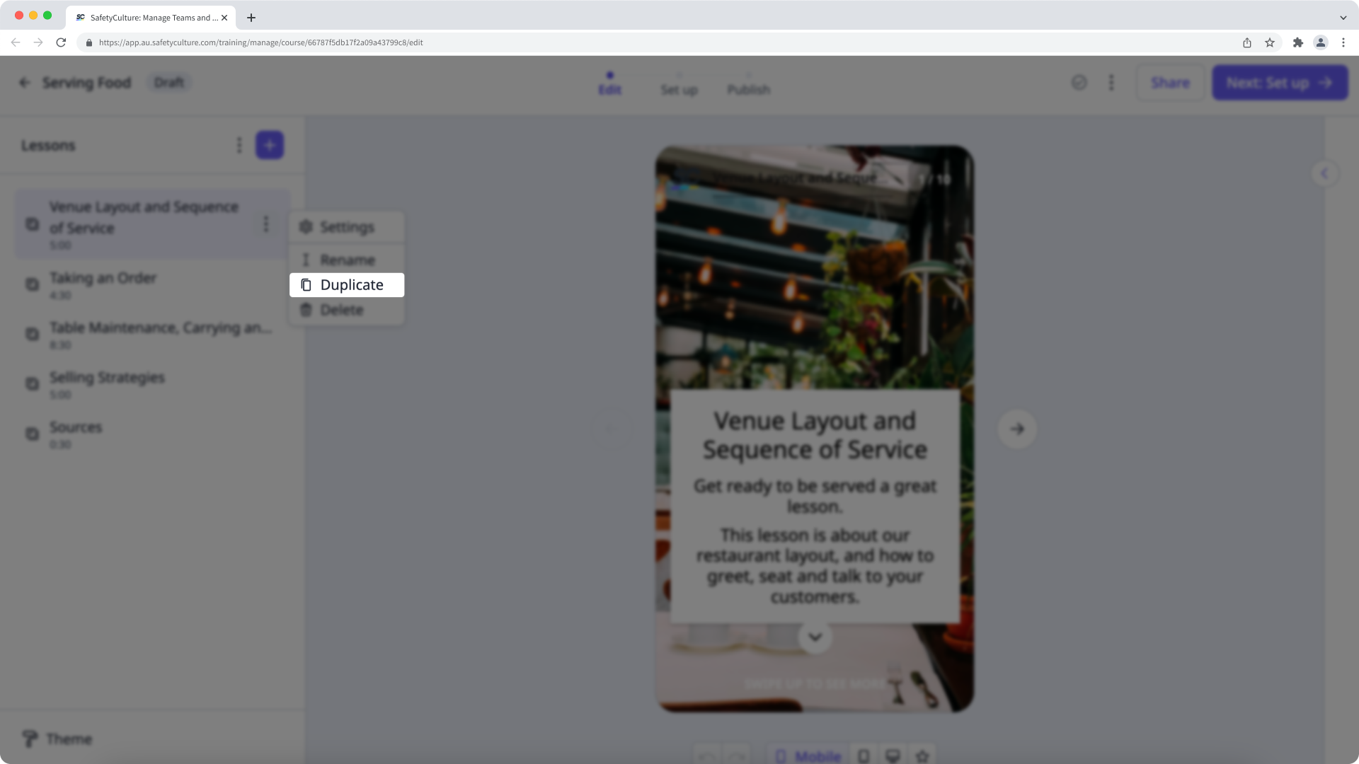 Duplicate a lesson via the web app.