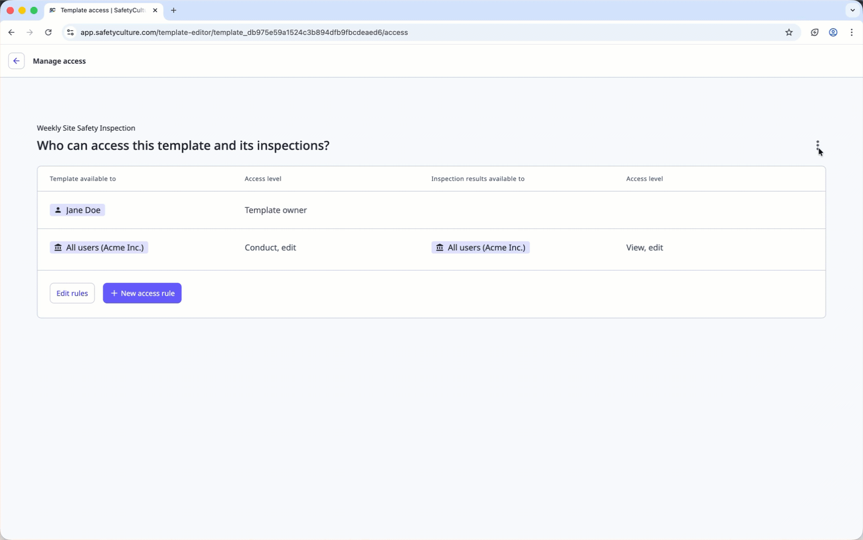 Geben Sie rückwirkend den Zugang zur Inspektion über die Web-App frei.