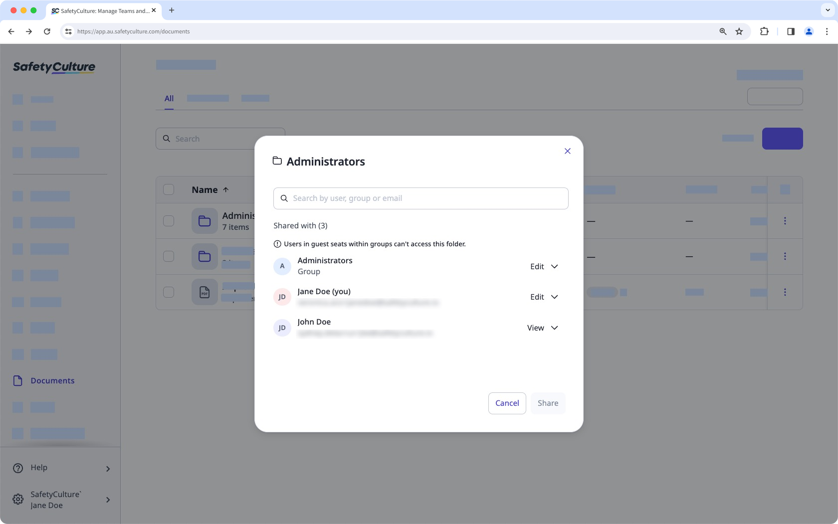 Ver acceso a archivos y carpetas a través de la aplicación web