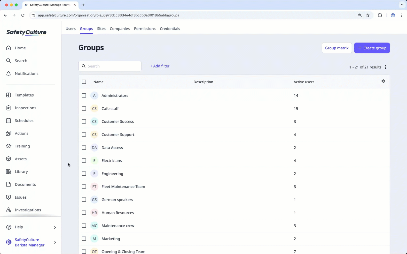 Delete a group via the web app.