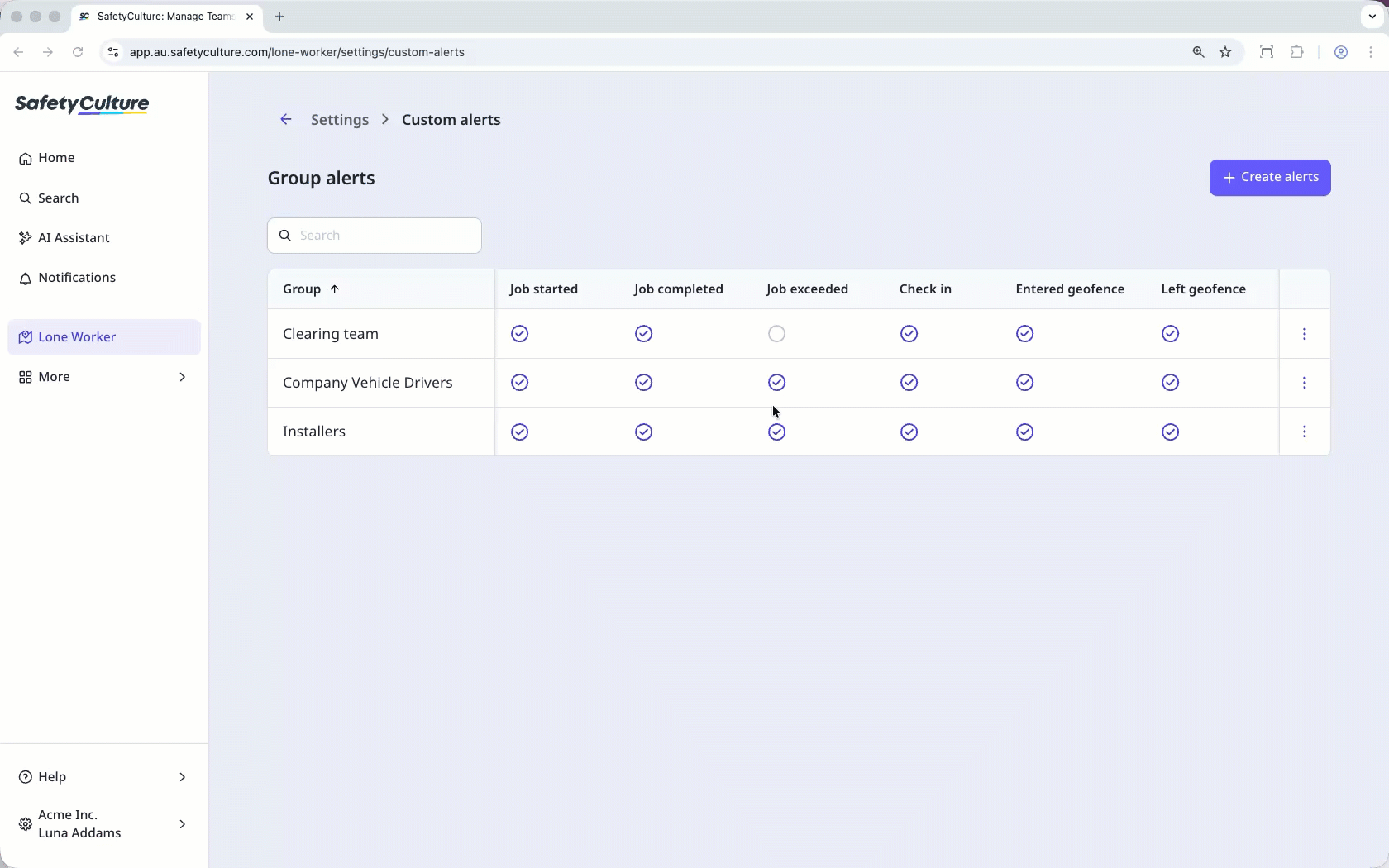 Dans les alertes personnalisées, sélectionnez le groupe, cliquez sur le menu à trois points et sélectionnez supprimer.