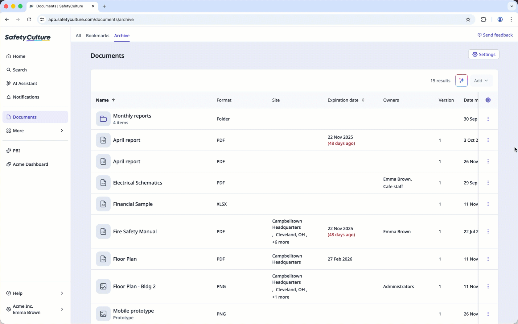 Restore an archived file or folder via the web app.
