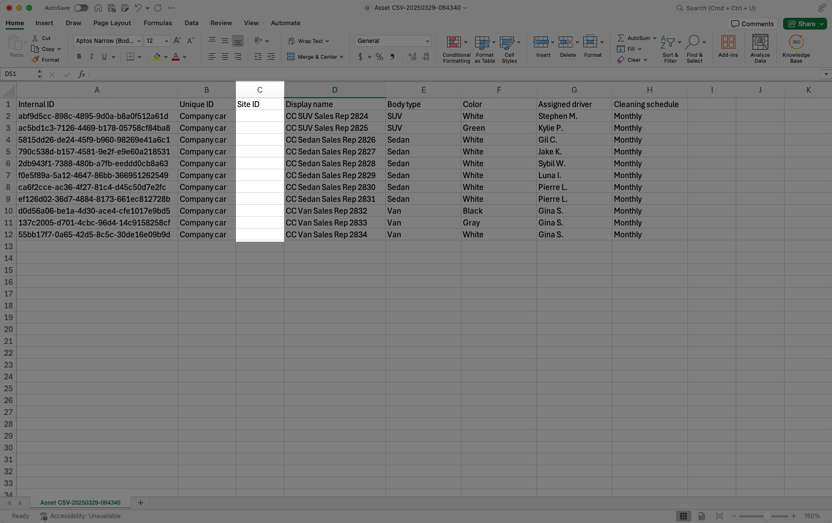 Modification groupée d'actifs à ajouter à un site avec CSV à partir de l'application Web.