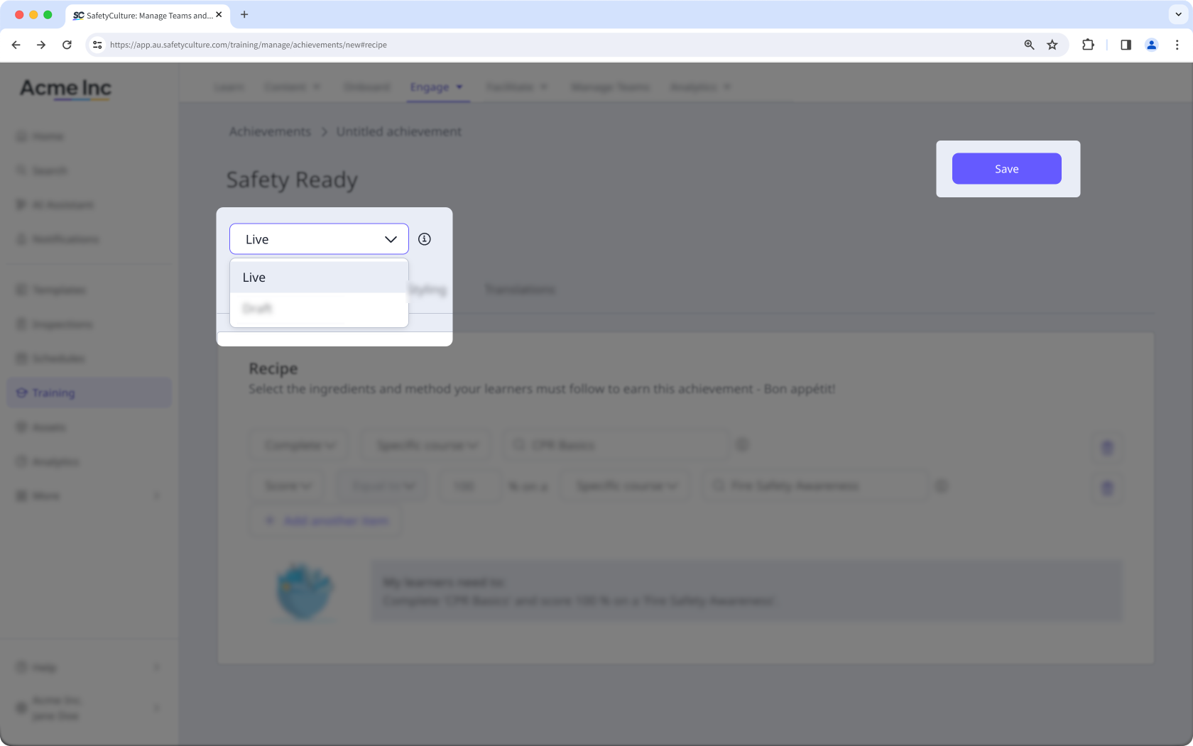 Crear un logro personalizado a través de la aplicación web.