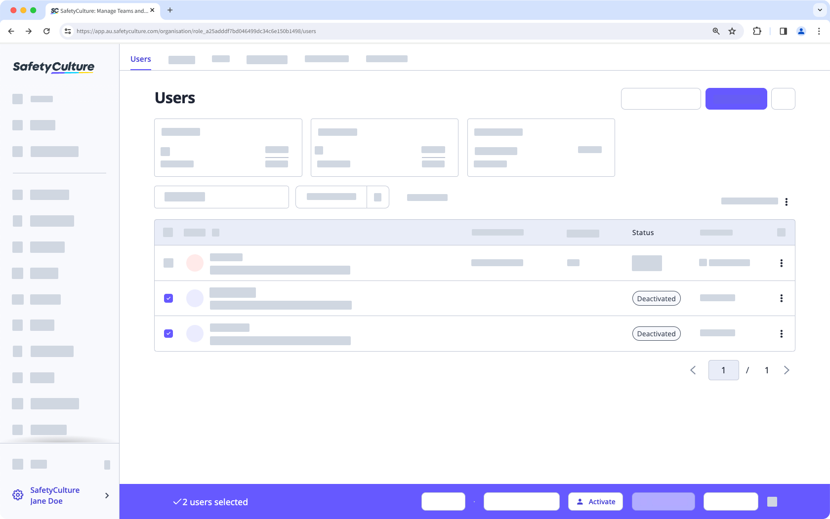 Bulk activate users via the web app.