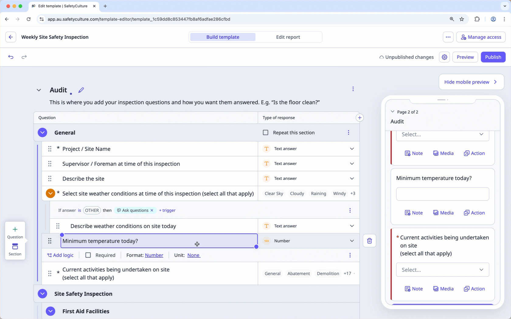 Create a temperature response question via the web app.