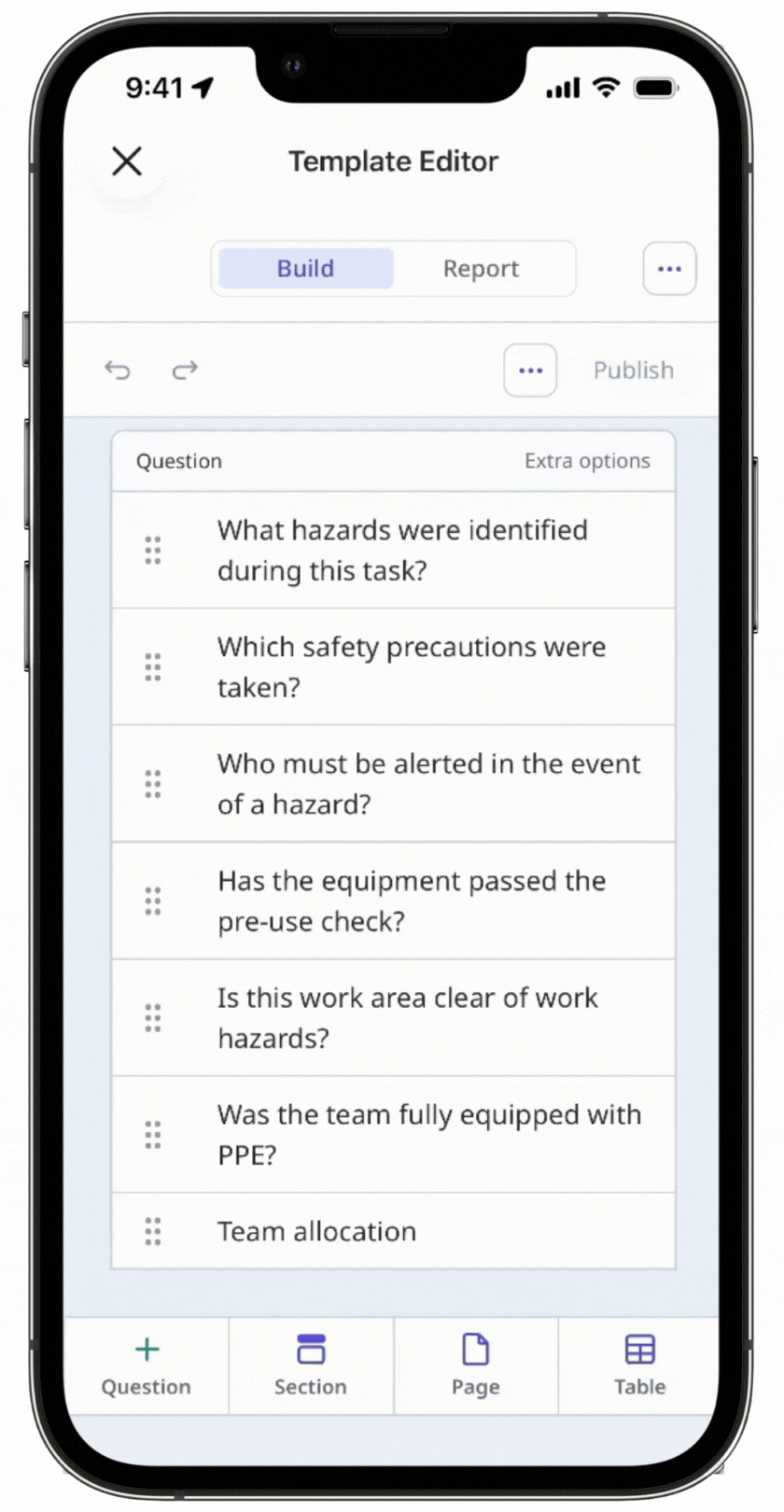 Edit a question in the Template Editor via the mobile app.