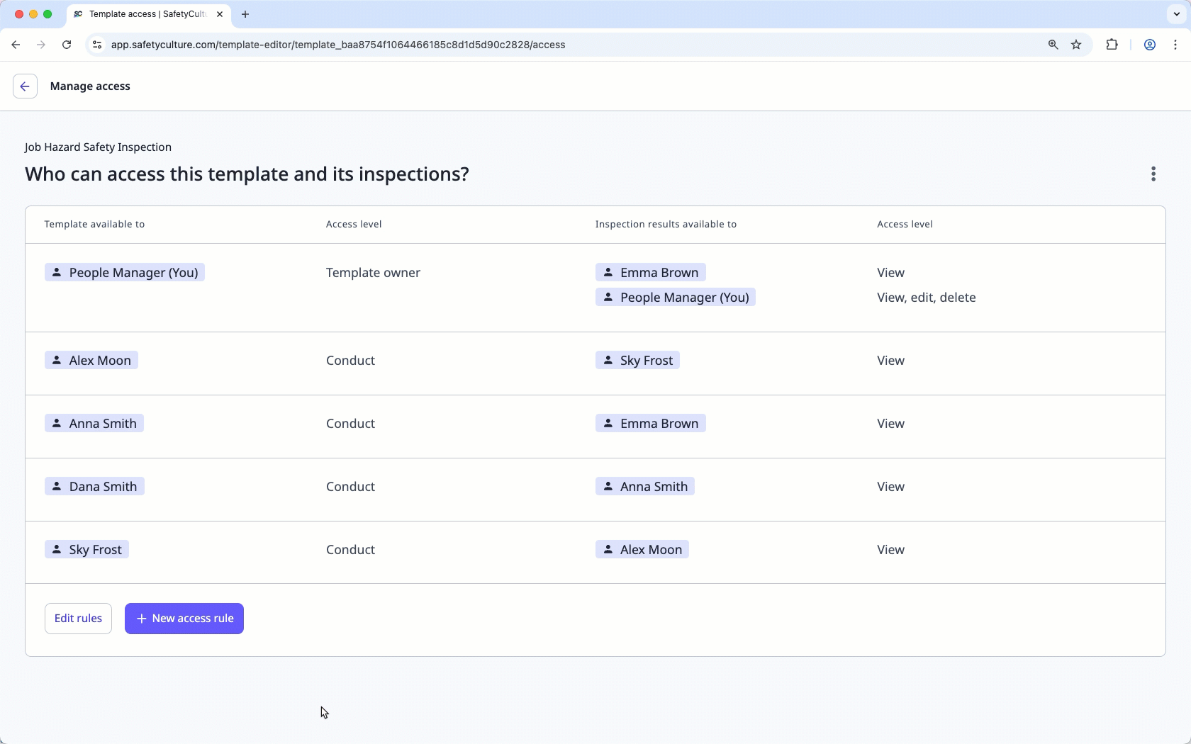 Remove an access rule via the web app.