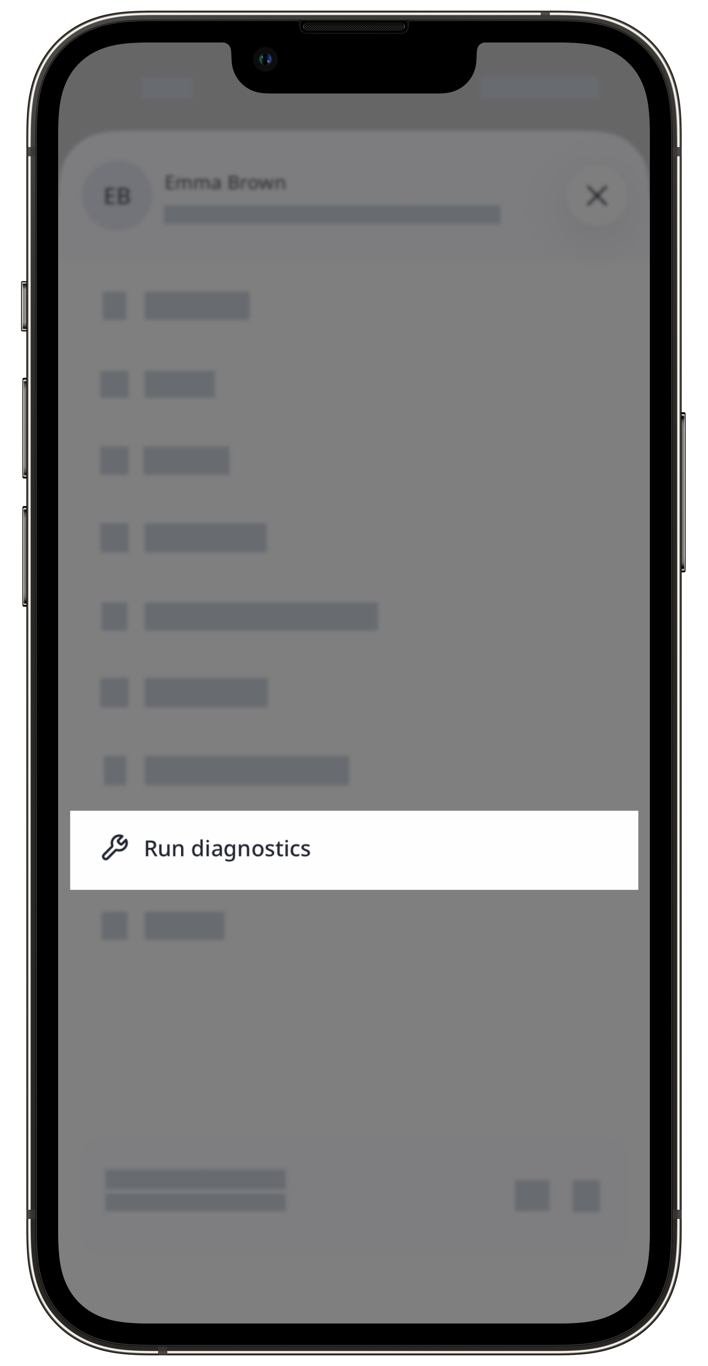 The Profile screen showing the 'Run Diagnostics' option.
