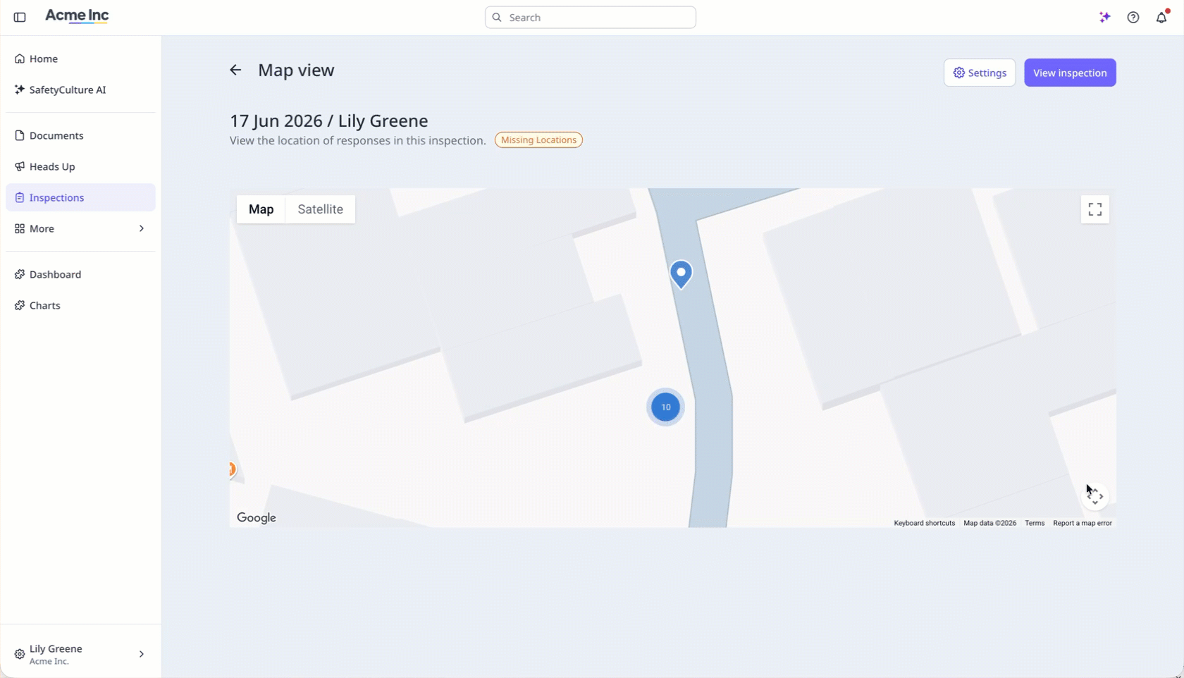 View a map of where each inspection response was answered.