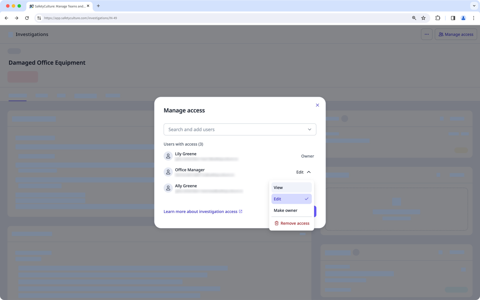 Gérer l'accès aux enquêtes à partir de l'application Web.