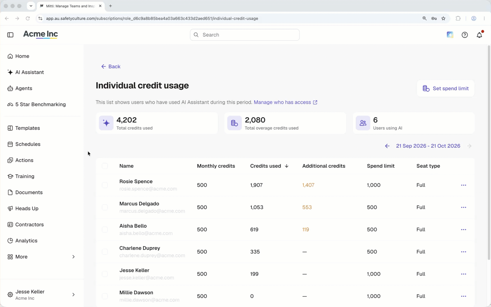 Select users and click Set spend limit to add enter 200 spend limit.