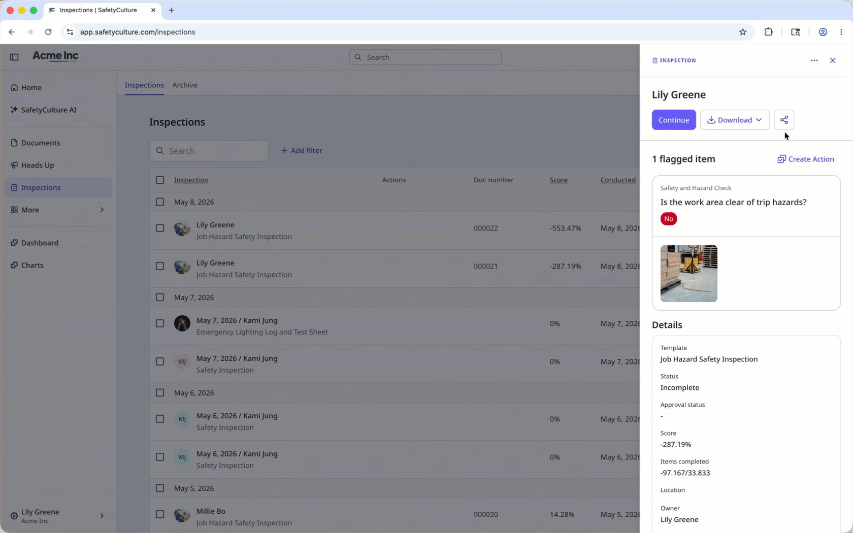 Give external inspection access to a user from another organization with the View, edit, delete access level.