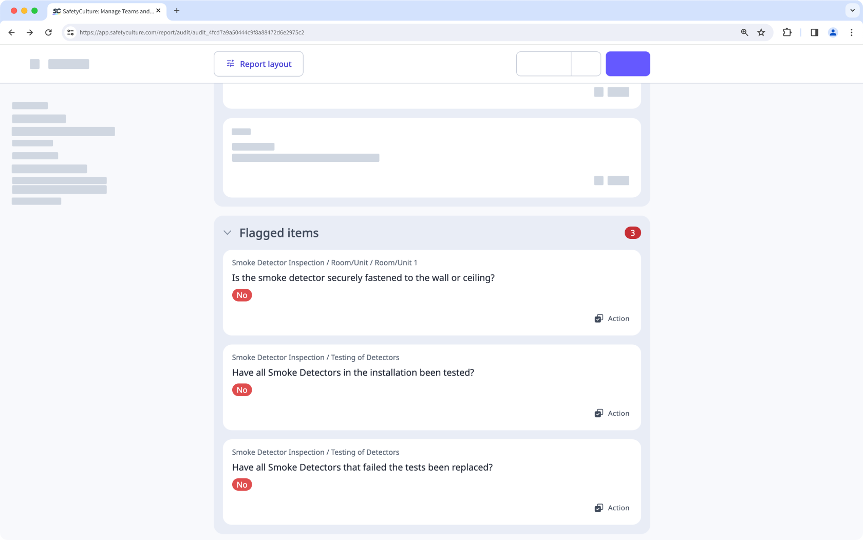 Überprüfen Sie markierte Antworten bei einer Inspektion über die Web-App.