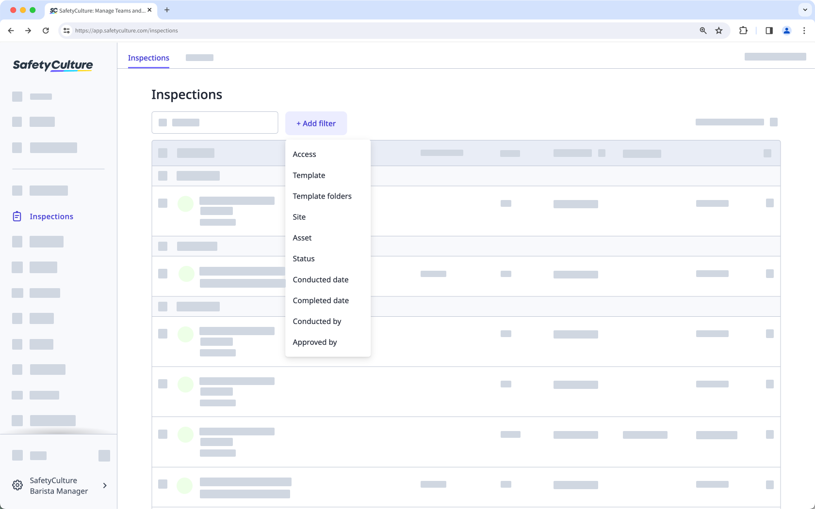 Filter your inspections via the web app.