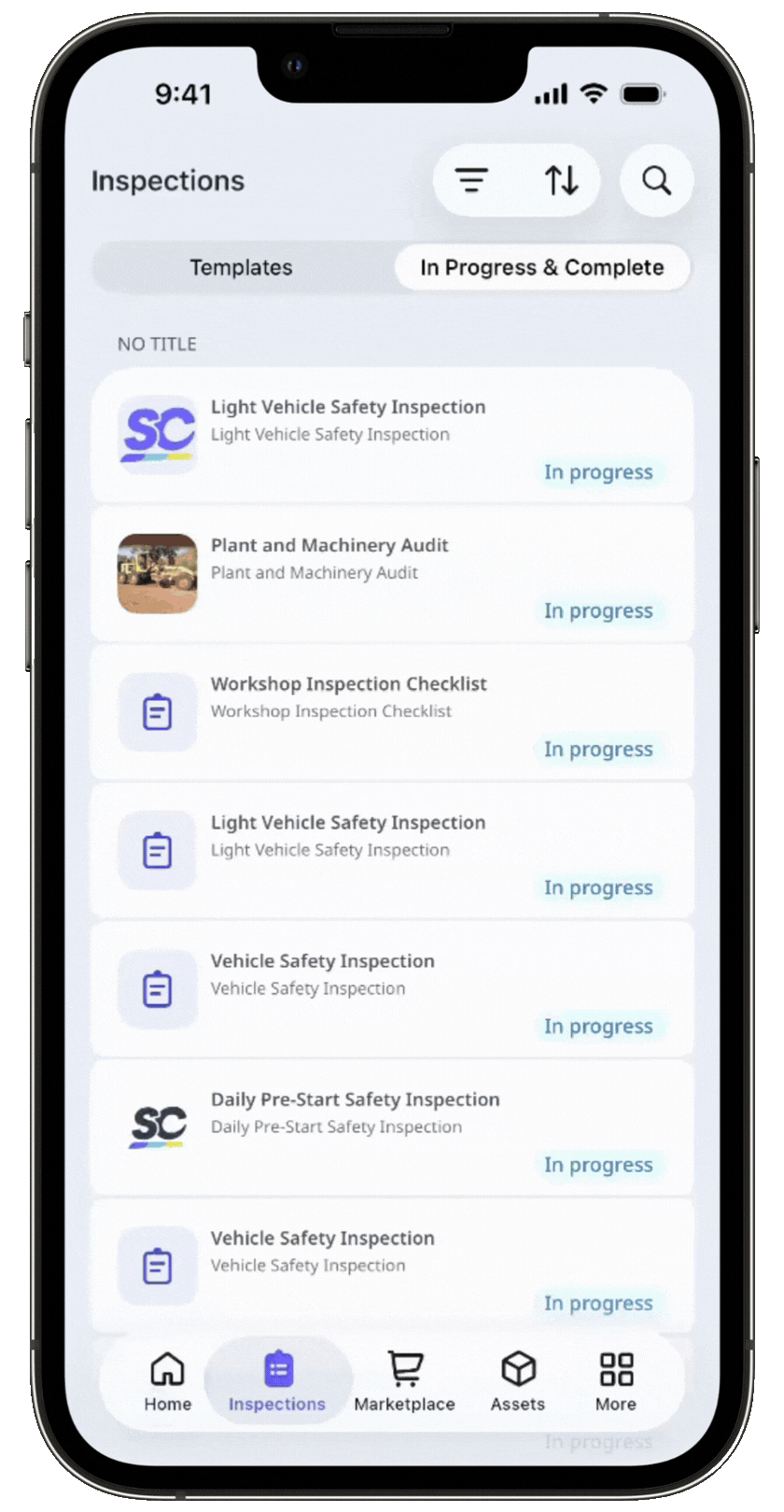 Filtern Sie Inspektionen über die mobile iOS-App.