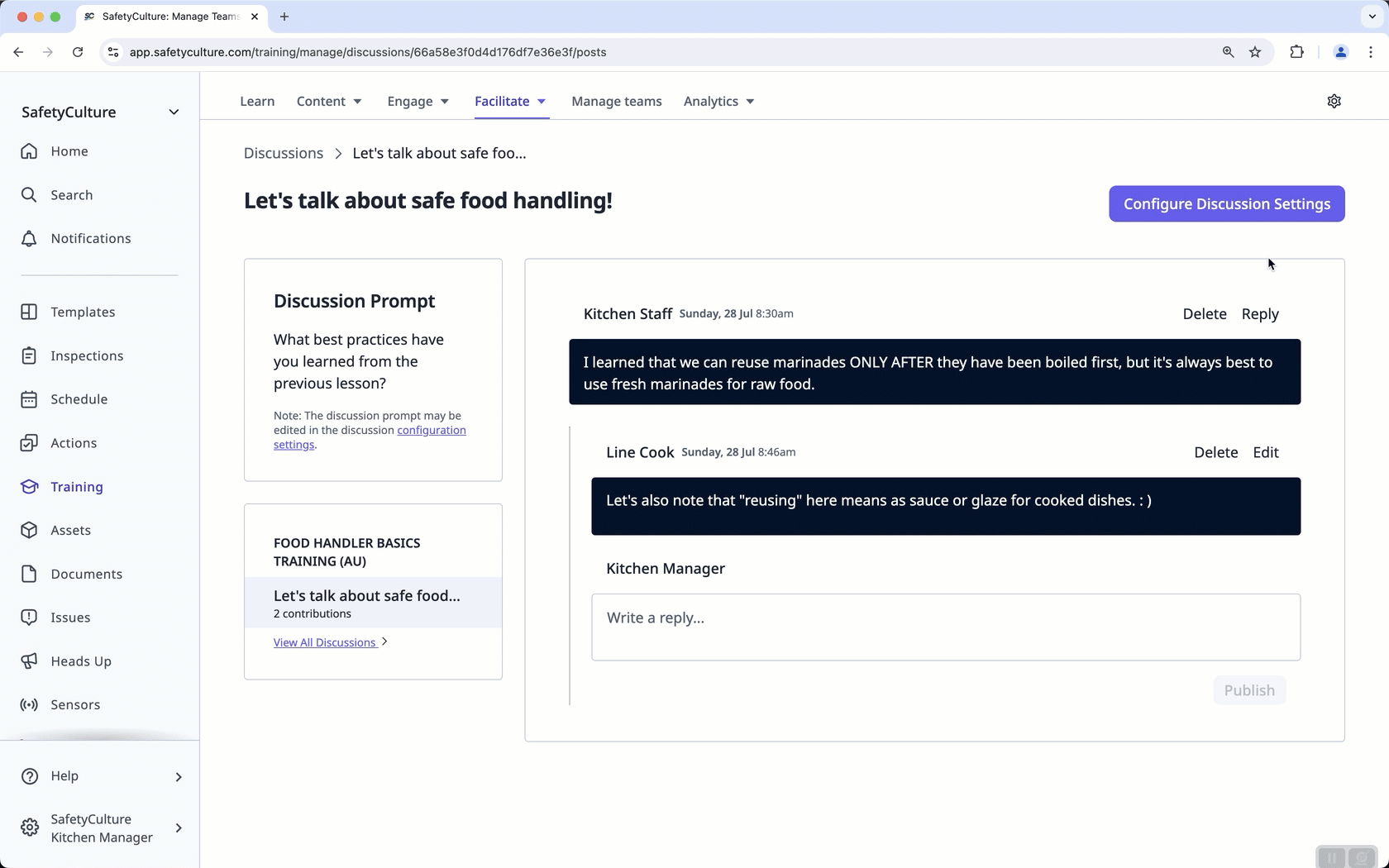 Manage course discussions via the web app.