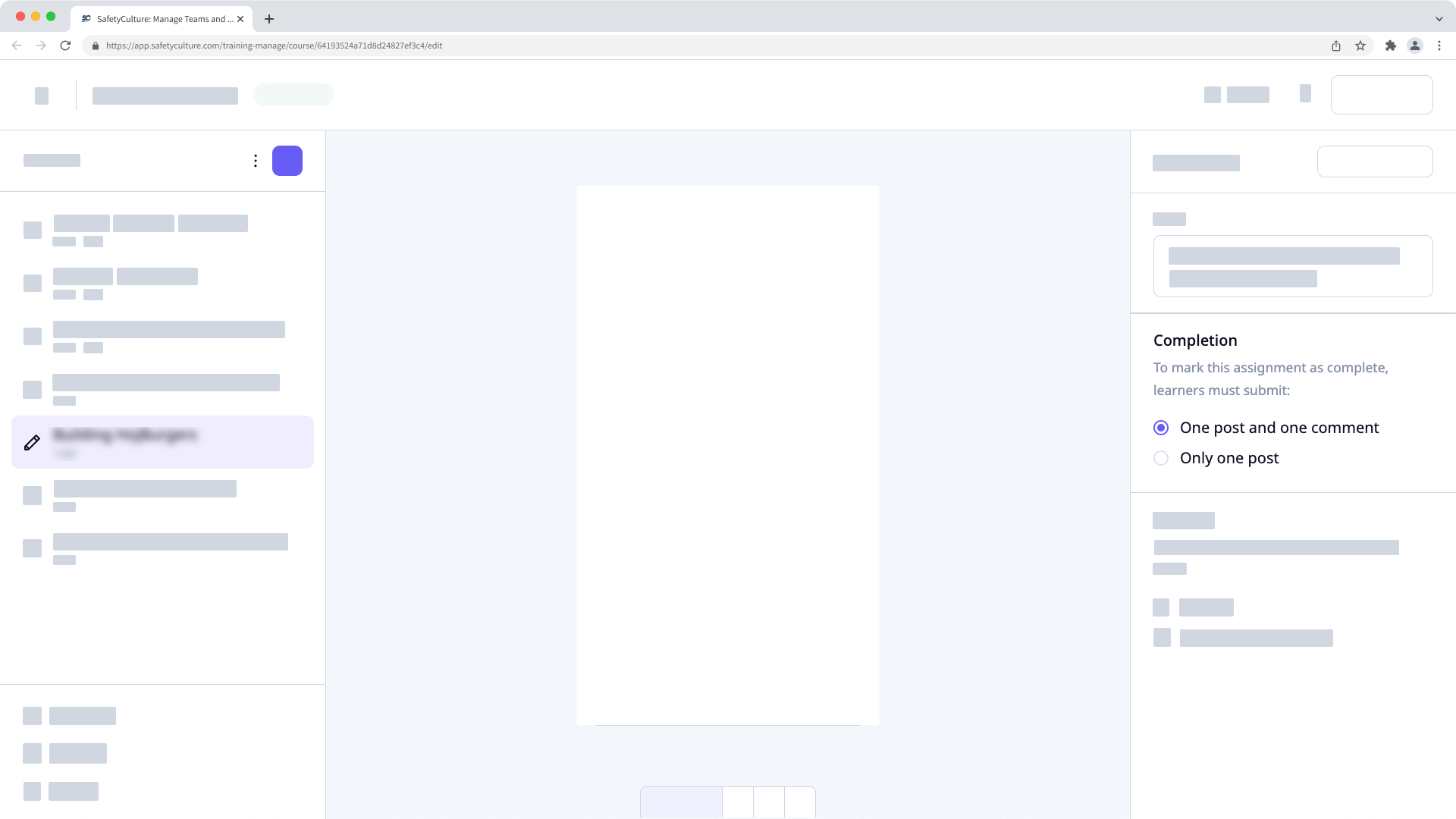 Los ajustes de finalización de una clase con tarea en un curso de formación.