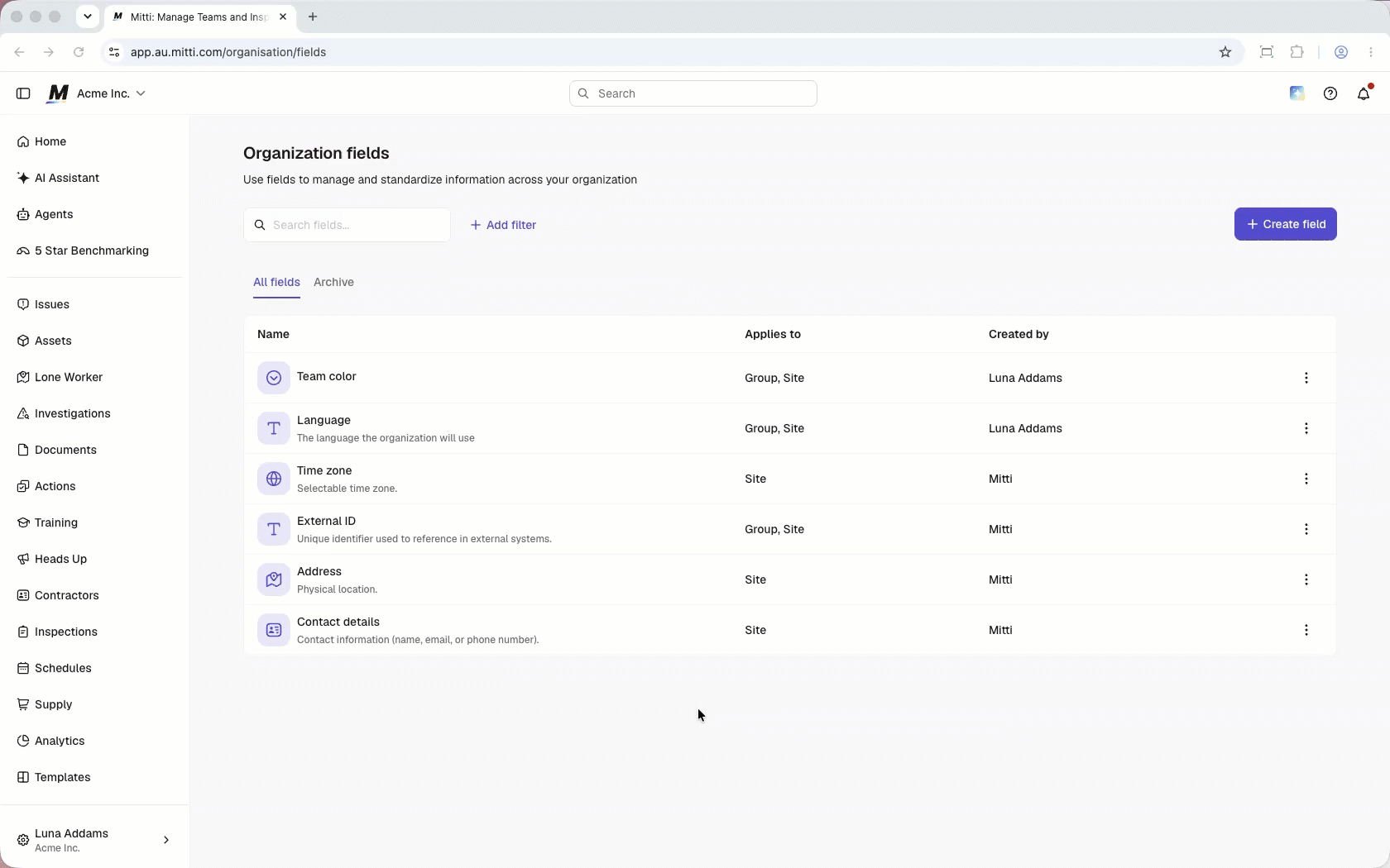 In the Archive tab, click "Restore" to restore the organization field.