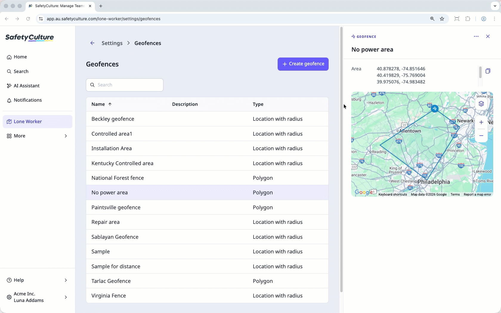 Modifier une geofence à partir de l'application Web.