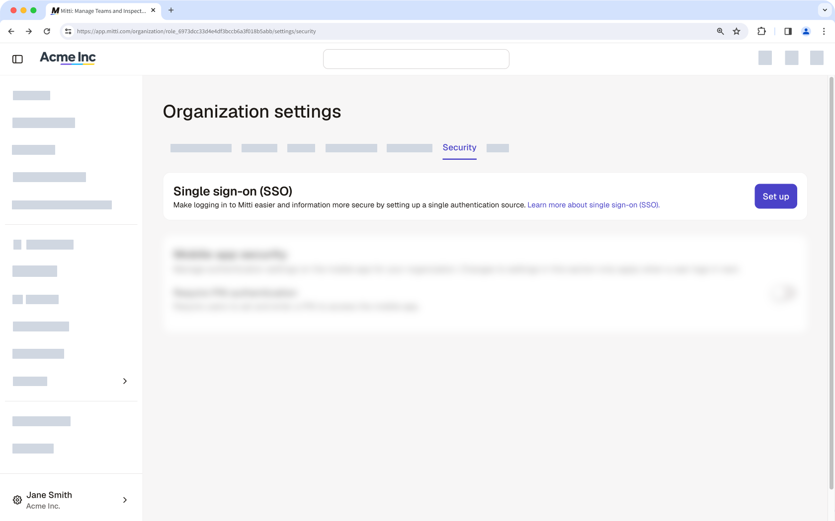 Set up single sign-on (SSO) via the web app.