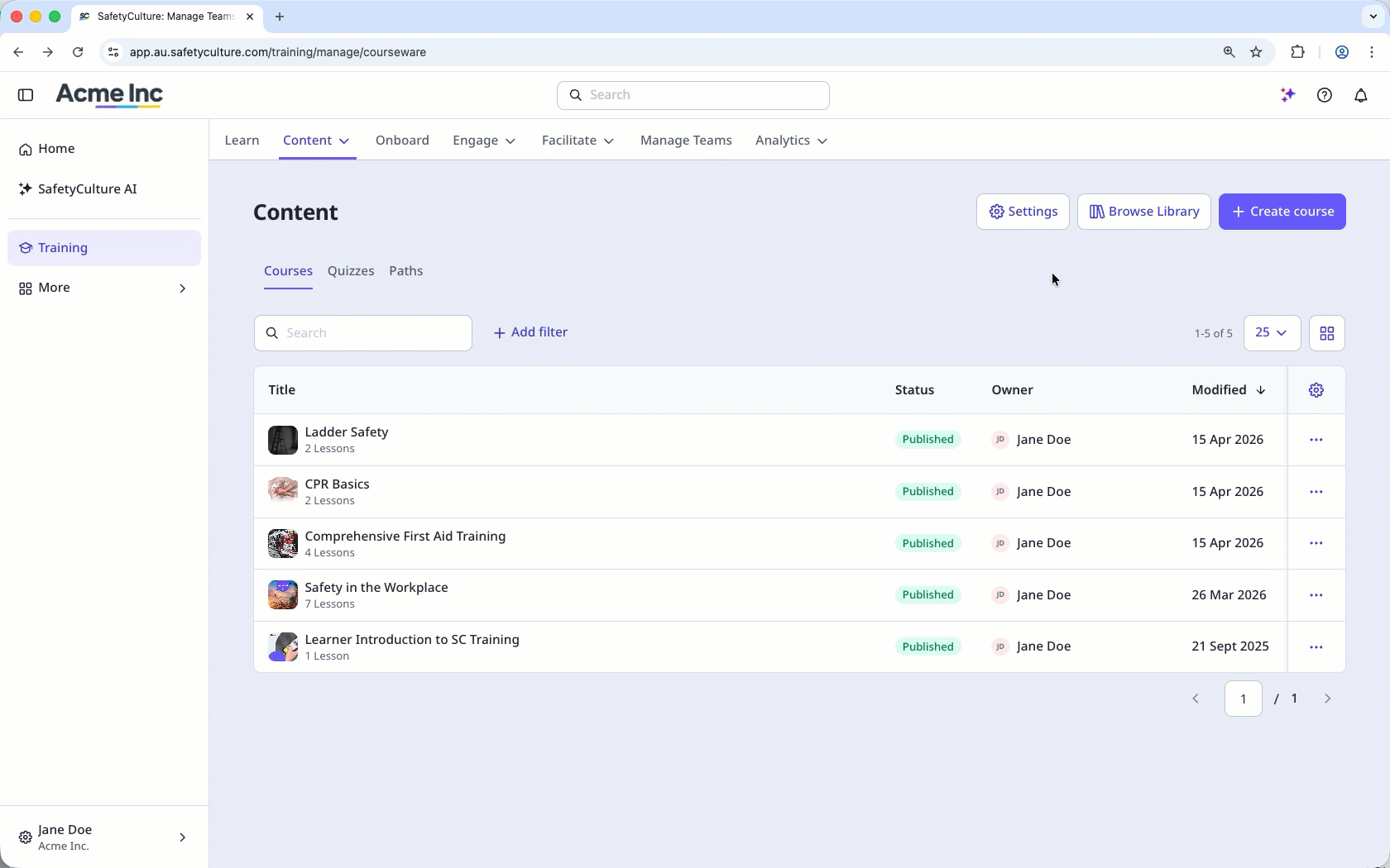 Edit a course from a grid view.