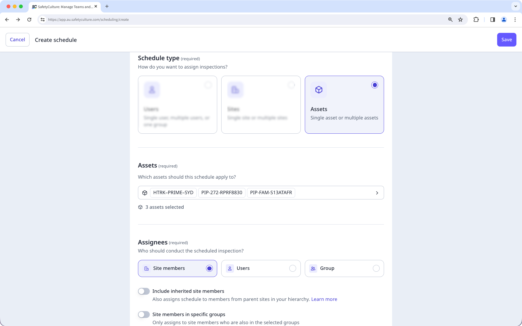 The "Asset" schedule type option in the new Schedules experiece