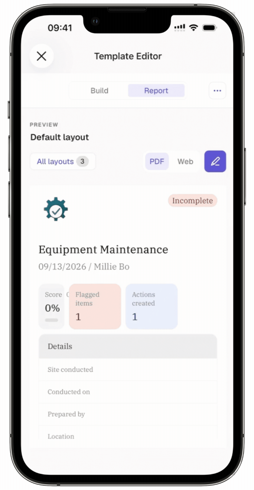 Edit an existing report layout in the template editor.