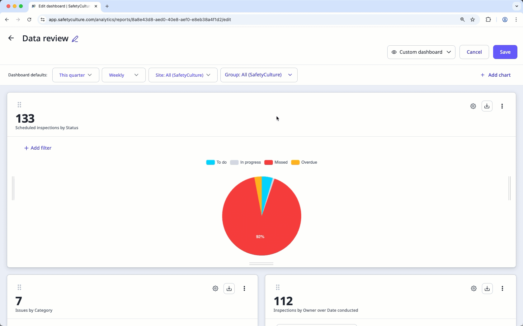 Move a chart in an Analytics report via the web app.