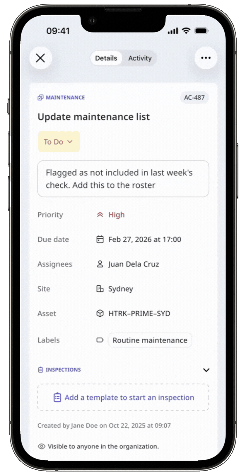 Disable an action link via the mobile app.