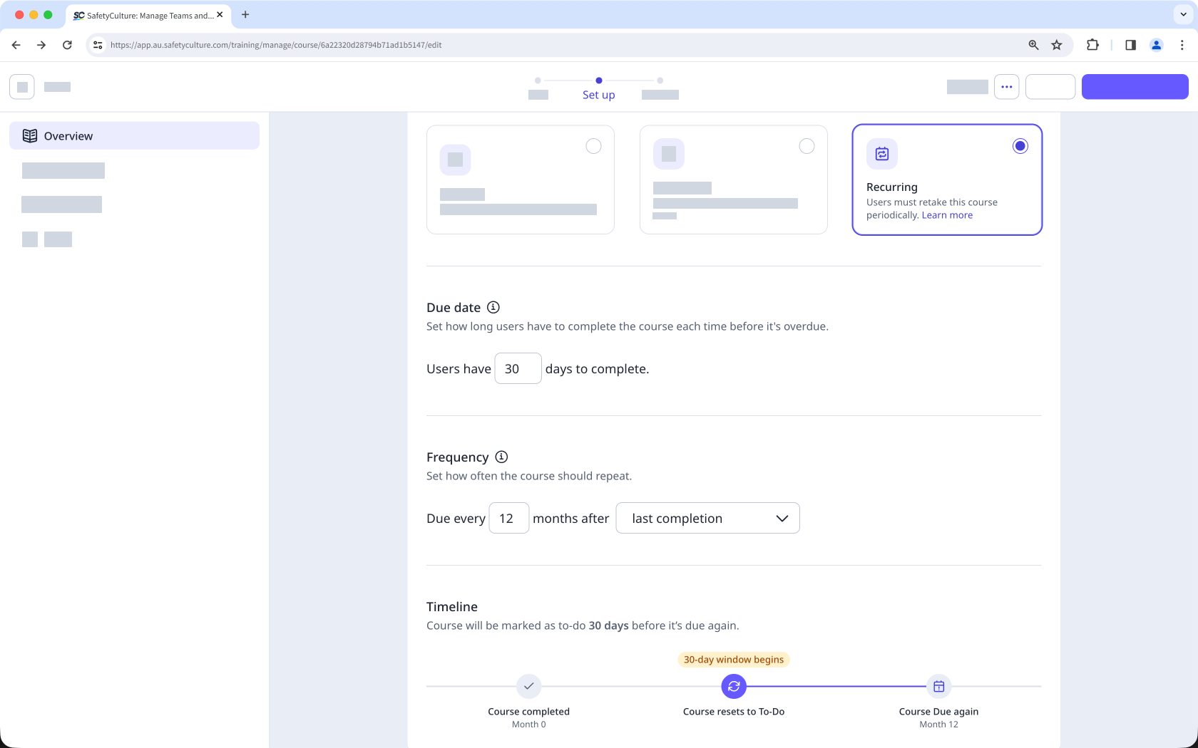 Ändern des Trainingstyps für eine Schulung über die Web-App.