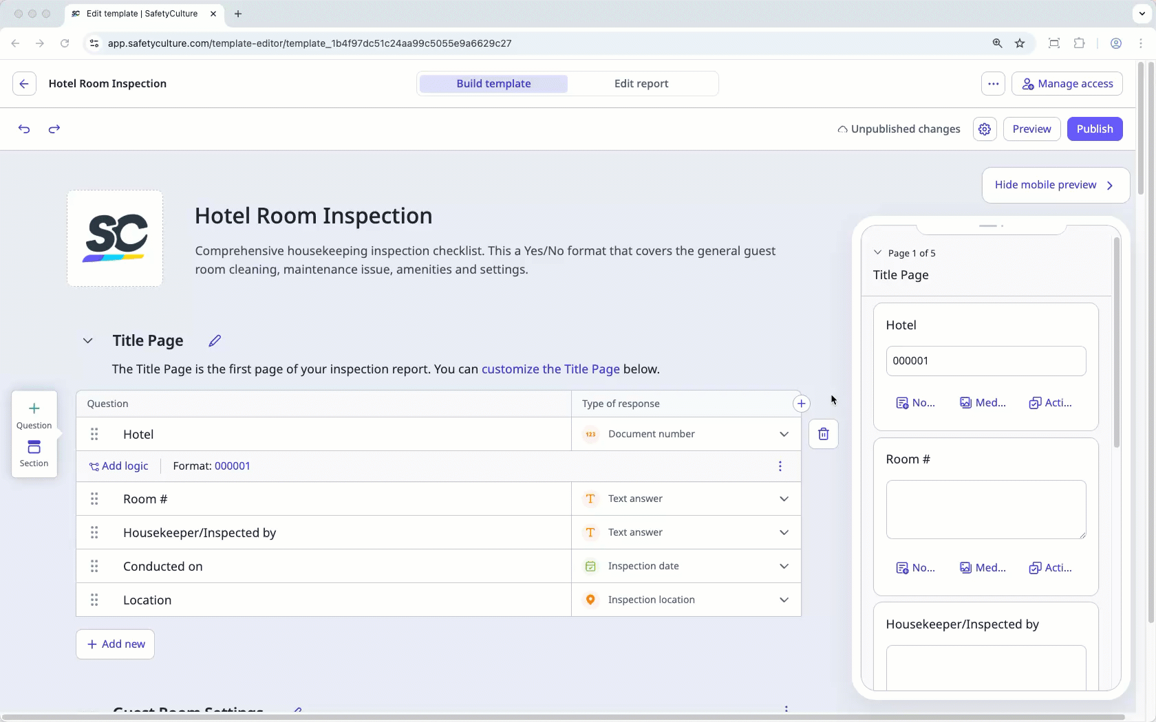 Delete a template page via the web app.