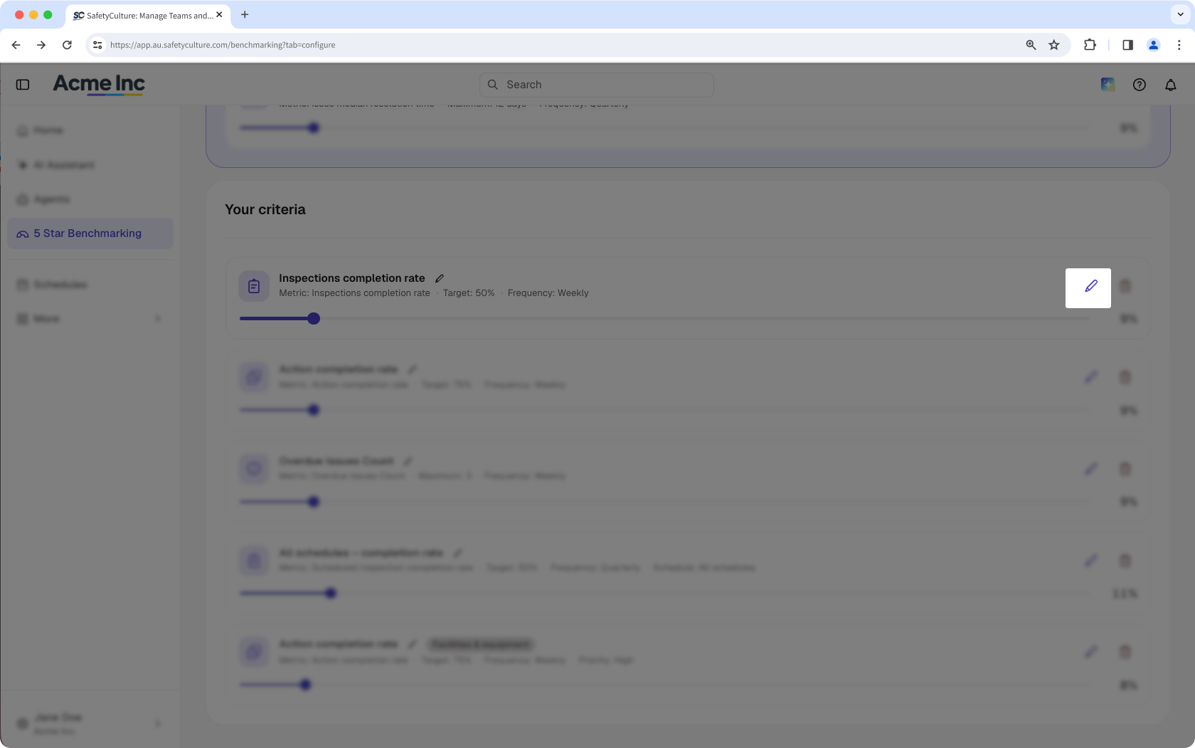 Your criteria page with the edit icon highligted.