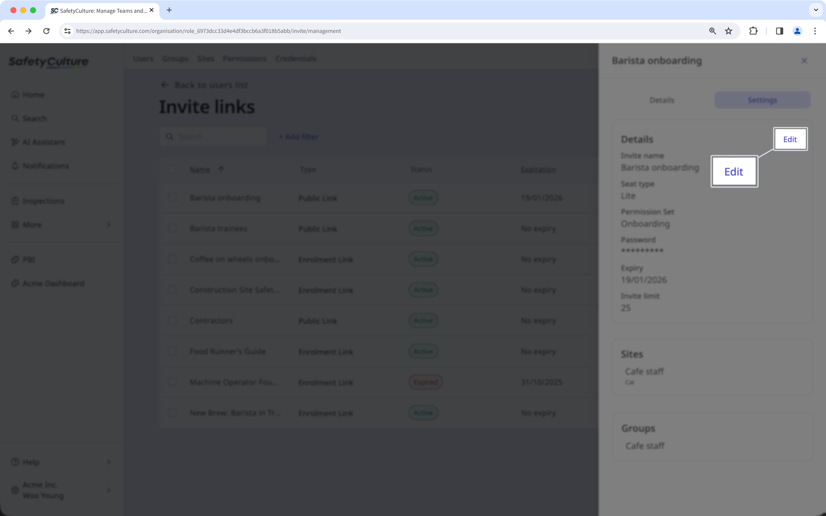 Editar un enlace de invitación existente a través de la aplicación web.