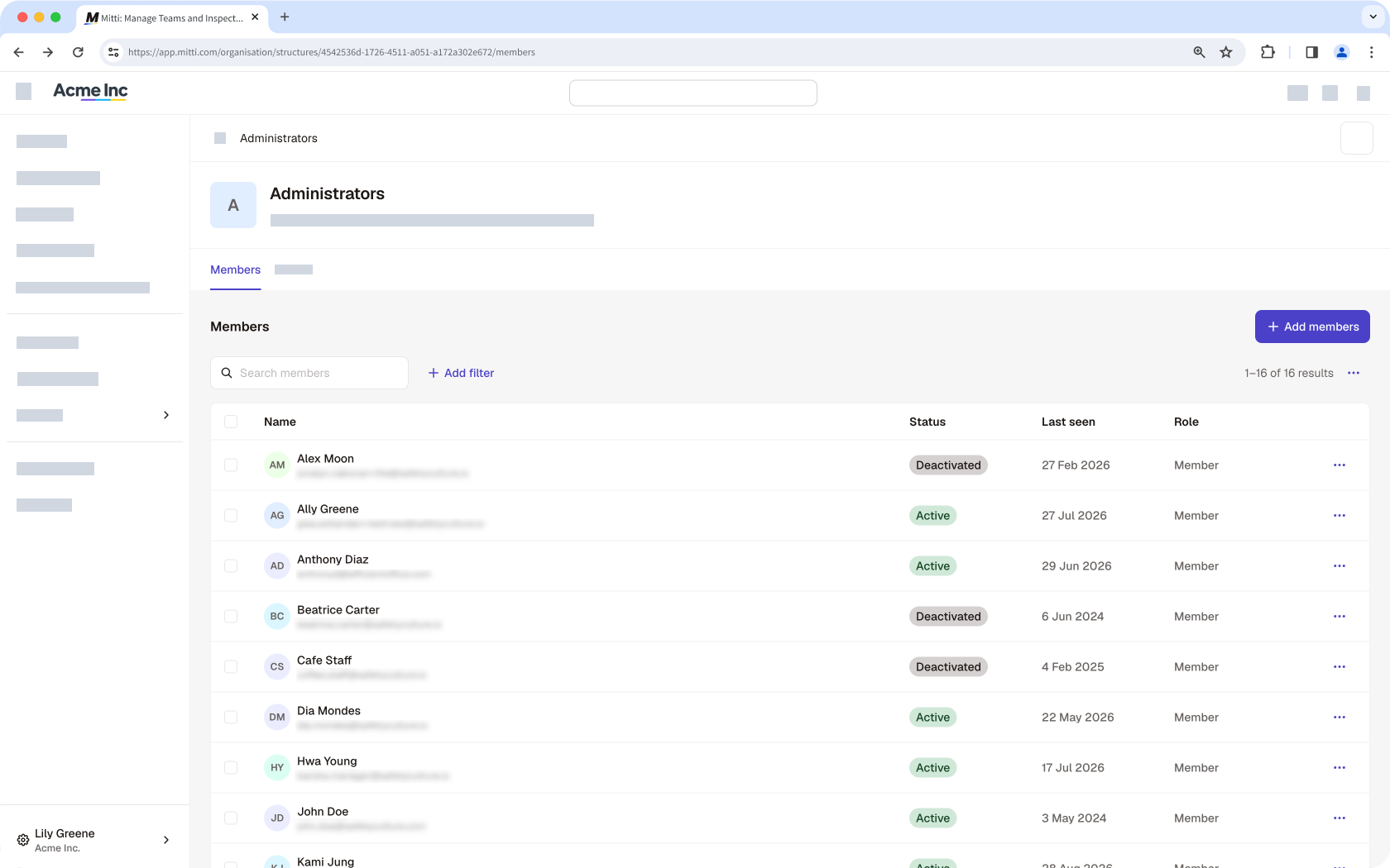 The "Members" tab in a group showing a list of its members.