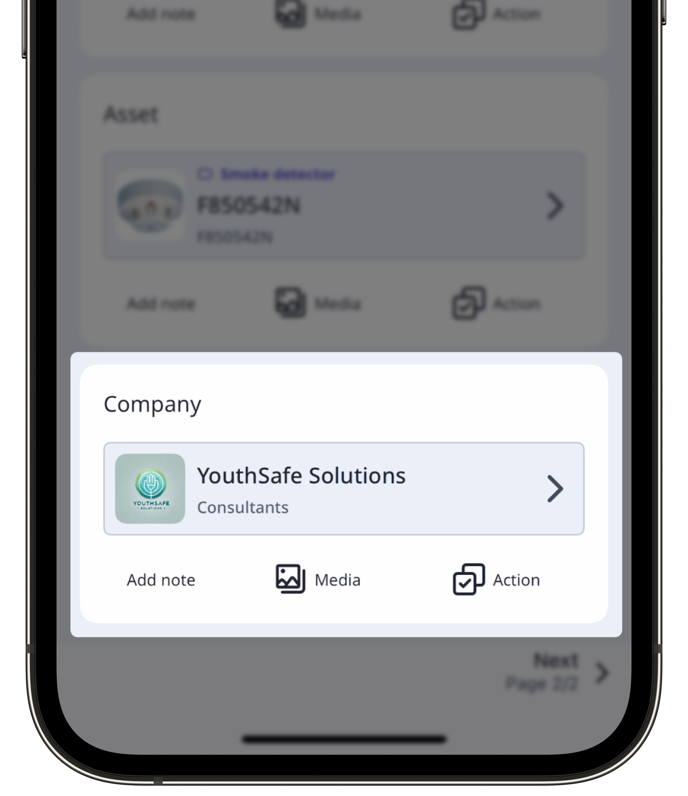 A title page in an inspection showing a company on the mobile app.
